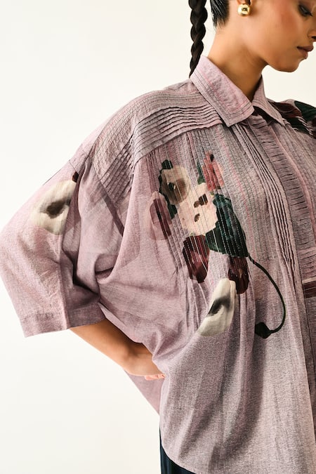 OFRIDA_Lilac Collared Dotted Dobby Shirt _Online_at_Aza_Fashions