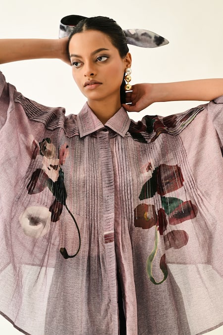 Shop_OFRIDA_Lilac Collared Dotted Dobby Shirt _Online_at_Aza_Fashions