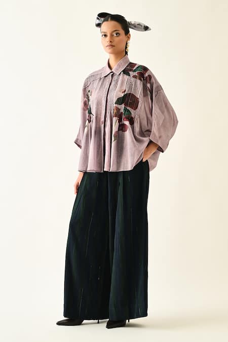 OFRIDA_Lilac Collared Dotted Dobby Shirt _at_Aza_Fashions