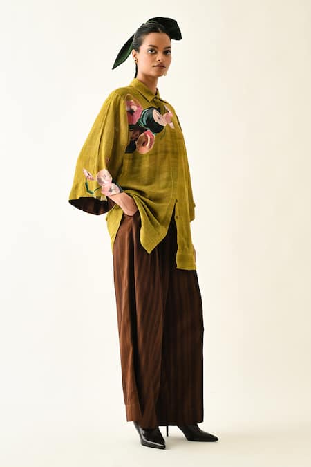 OFRIDA_Pink Cotton Collared Sol Flora Bf Shirt _at_Aza_Fashions