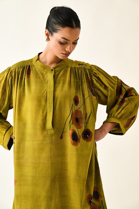 Buy_OFRIDA_Mustard Round Neck Sol Flora Beach Short Dress 