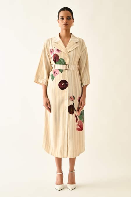 OFRIDA_Pink Cotton Collared Solistice Trench Dress _Online_at_Aza_Fashions