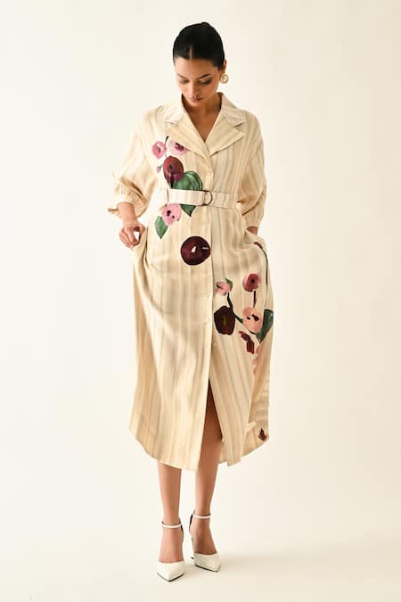 OFRIDA_Pink Cotton Collared Solistice Trench Dress _at_Aza_Fashions
