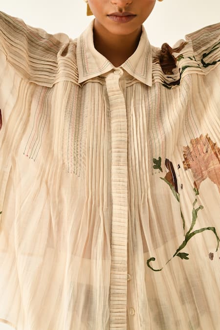 Buy OFRIDA Green Collared Dewstripe Printed Top Buy_OFRIDA_Green Collared Dewstripe Printed Top