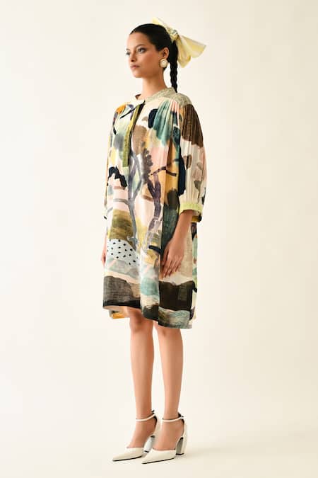 Buy_OFRIDA_Multi Color Cotton Round Neck Moonbeam Beach Dress 