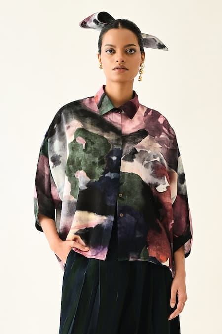 Shop_OFRIDA_Multi Color Cotton Collared Twilight Bloom Ae Printed Shirt Set _Online_at_Aza_Fashions