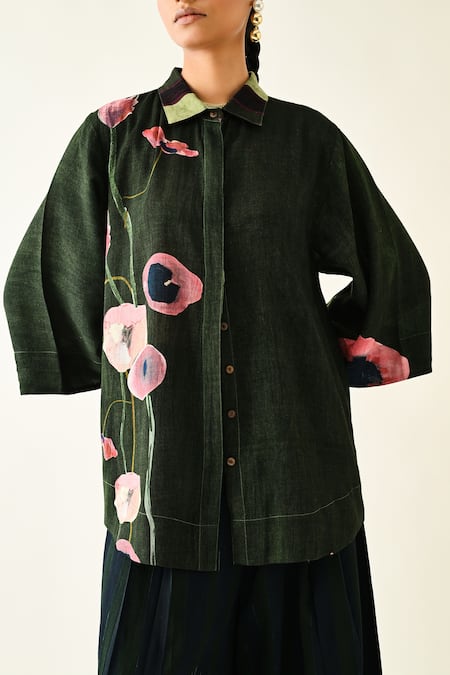 OFRIDA_Pink Cotton Collared Mossfield Printed Shirt Pant Set _Online_at_Aza_Fashions