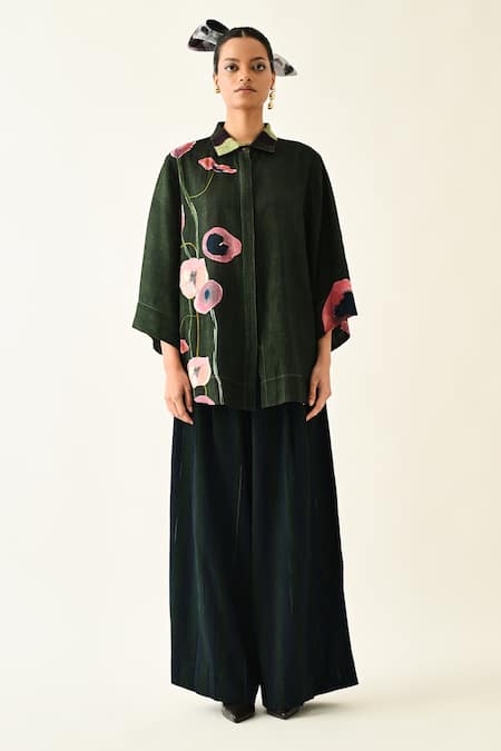 Buy_OFRIDA_Pink Cotton Collared Mossfield Printed Shirt Pant Set _Online_at_Aza_Fashions