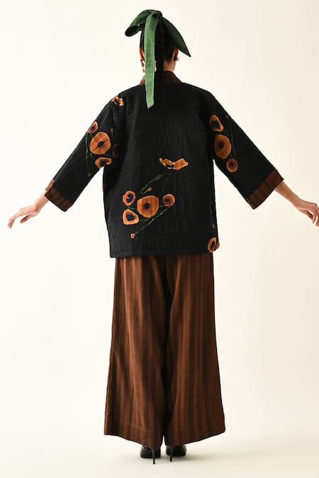 Buy_OFRIDA_Black Cotton Collared Earth Boota Quilted Jacket Pant Set 