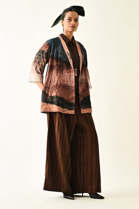 Buy OFRIDA Blue Cotton Skyline Ofr Printed Jacket Set Online at Aza Fashions Buy_OFRIDA_Blue Cotton Skyline Ofr Printed Jacket Set _Online_at_Aza_Fashions