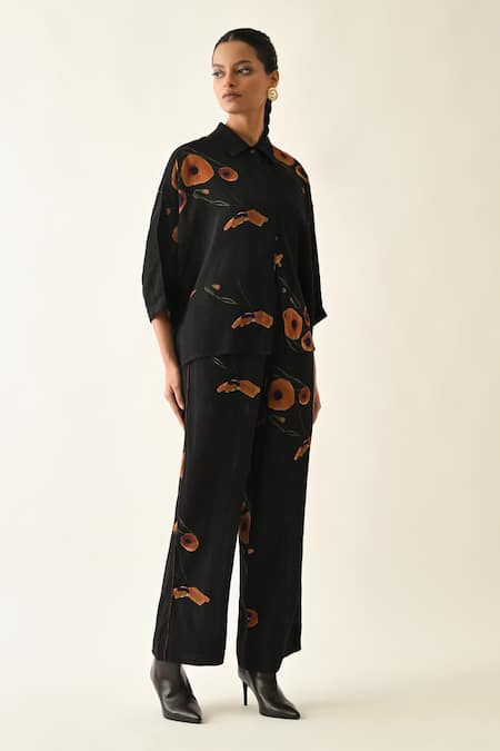 OFRIDA Solar Petal Printed Cotton Jacket Set with Shirt & Pant 