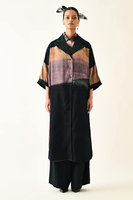 Shop_OFRIDA_Pink Cotton Collared Solaris Printed Trench Jacket With Pant _Online_at_Aza_Fashions