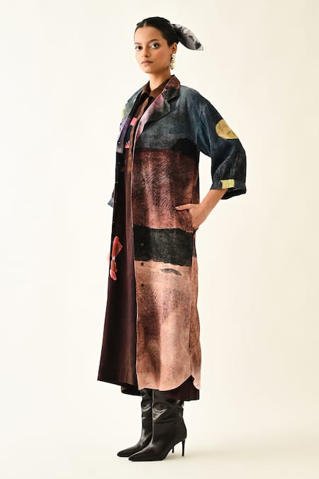 Buy_OFRIDA_Multi Color Cotton Collared Skyline Trench Dress _Online_at_Aza_Fashions