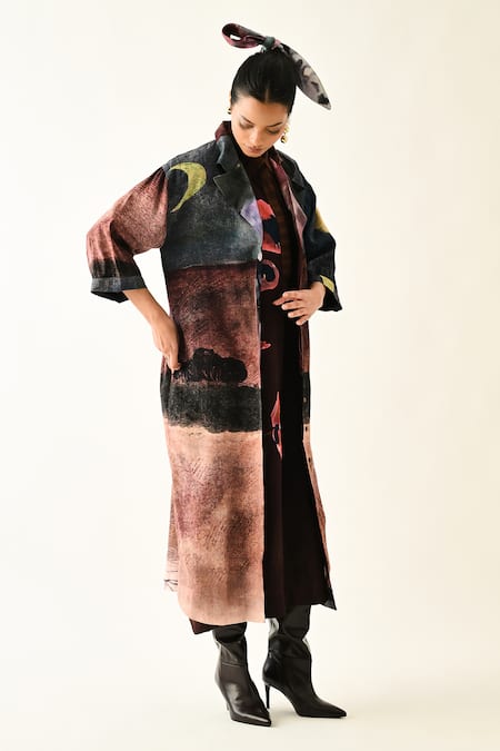 OFRIDA_Multi Color Cotton Collared Skyline Trench Dress _at_Aza_Fashions