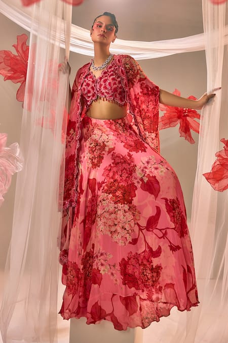 Sachkiran Bimbra Printed Cape Lehenga Set 