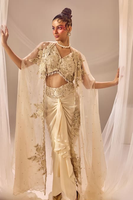 Sachkiran Bimbra Embroidered Cape Skirt Set 