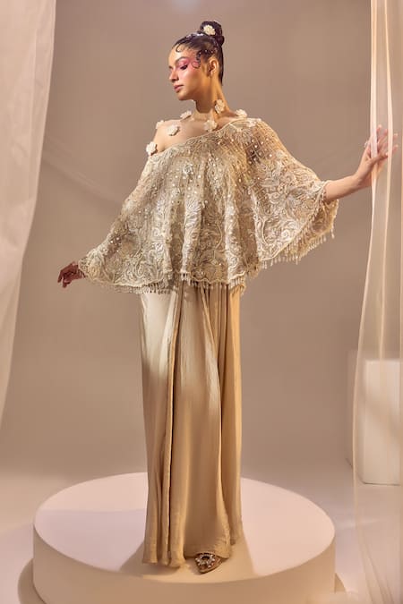 Sachkiran Bimbra Embroidered Cape & Draped Skirt Set 