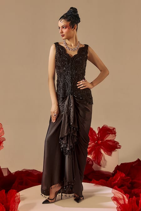 Sachkiran Bimbra Embroidered Jacket & Draped Skirt Set 