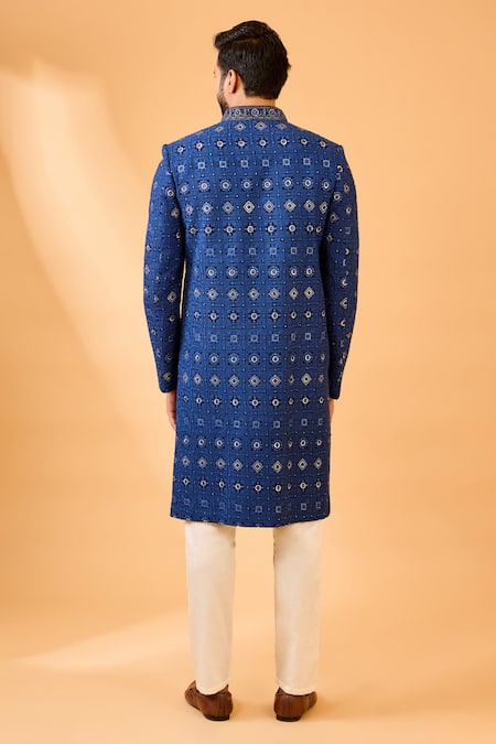 Spring Break Navy Blue Embroidered Sherwani Set 