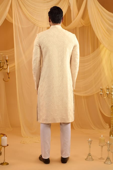 Spring Break Cream Geometric Embroidered Sherwani Set 