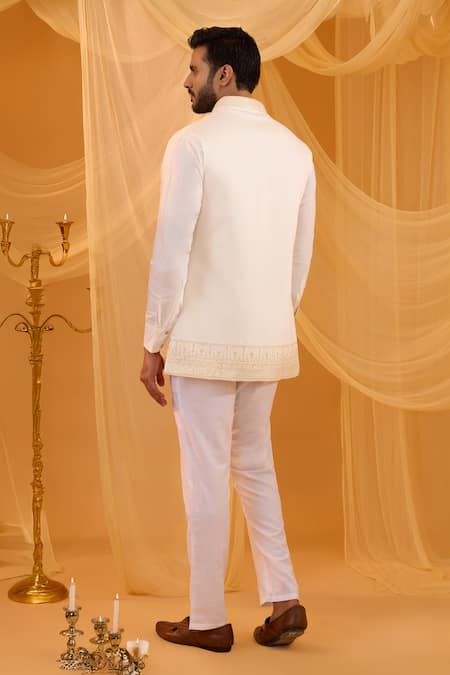 Spring Break White Embroidered Bundi Shirt Set 