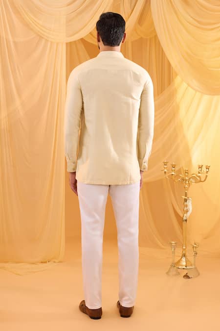 Buy_Spring Break_Cream Silk, Cotton Embroidery Jacket Shirt Set _Online_at_Aza_Fashions