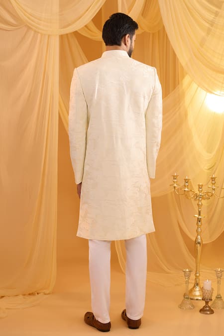 Spring Break Floral Embroidered Dupion Silk Sherwani Set 