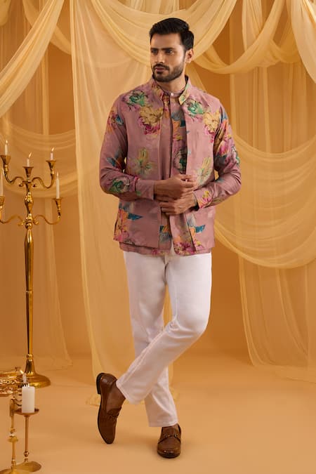 Spring Break Lilac Floral Print Bundi Kurta Set 