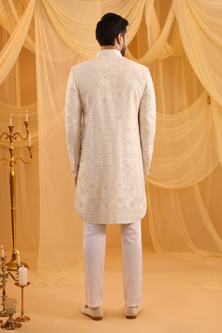 Spring Break Cream Lucknowi Embroidered Sherwani Set 