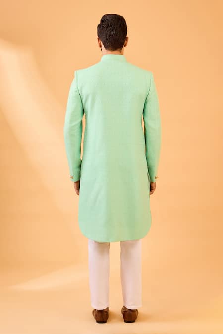 Spring Break Mint Green Jacquard Sherwani Set 