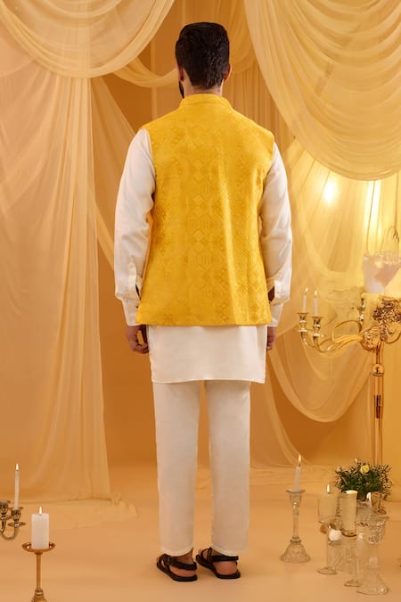 Spring Break Yellow Embroidered Jacket Kurta Set 