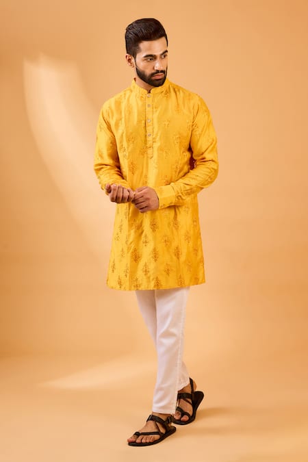 Spring Break Mustard Floral Embroidered Kurta Set 