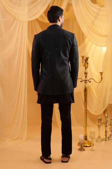 Spring Break Black Embroidered Jacket Kurta Set 