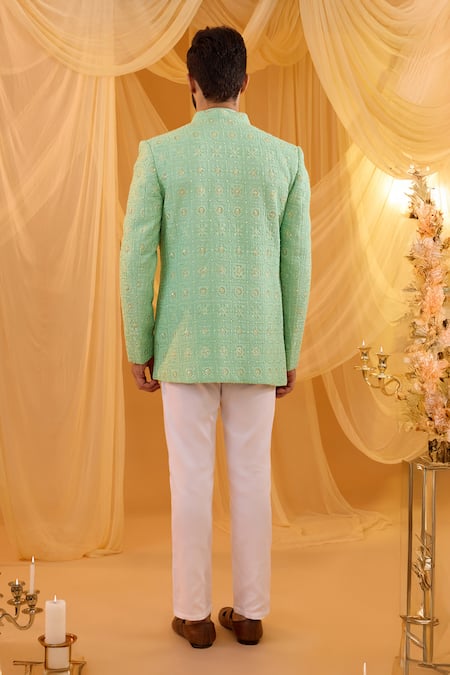 Spring Break Mint Green Embroidered Open Jacket Kurta Set 