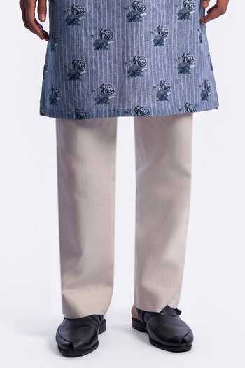Buy_Balance by Rohit Bal_Blue Chanderi Striped And Floral Print Kurta _Online_at_Aza_Fashions