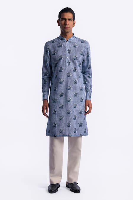 Balance by Rohit Bal Striped & Floral Print Chanderi Kurta 