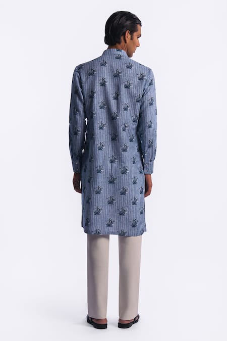 Balance by Rohit Bal Striped & Floral Print Chanderi Kurta 