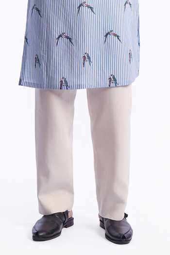 Shop_Balance by Rohit Bal_Blue Chanderi Bird Print Striped Kurta _Online_at_Aza_Fashions