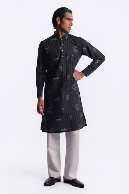 Balance by Rohit Bal Animal Print Striped Chanderi Kurta 