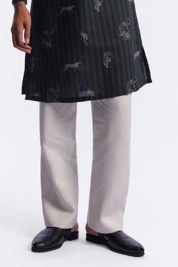 Balance by Rohit Bal_Blue Chanderi Animal Print Striped Kurta _Online_at_Aza_Fashions