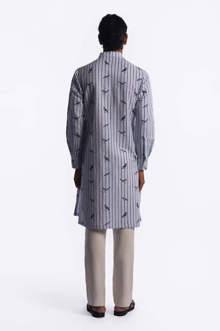 Balance by Rohit Bal Striped & Bird Print Chanderi Kurta 