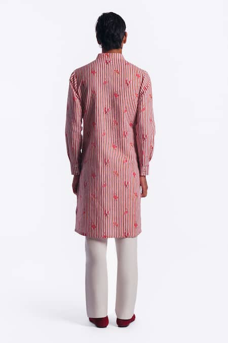 Balance by Rohit Bal Flamingo & Striped Print Chanderi Kurta 