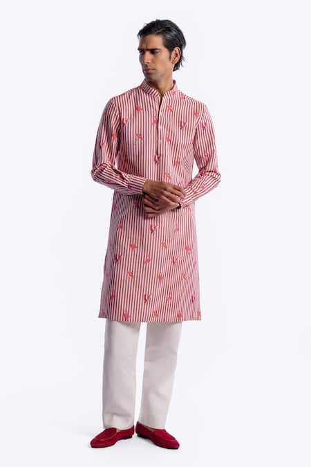 Balance by Rohit Bal Flamingo & Striped Print Chanderi Kurta 