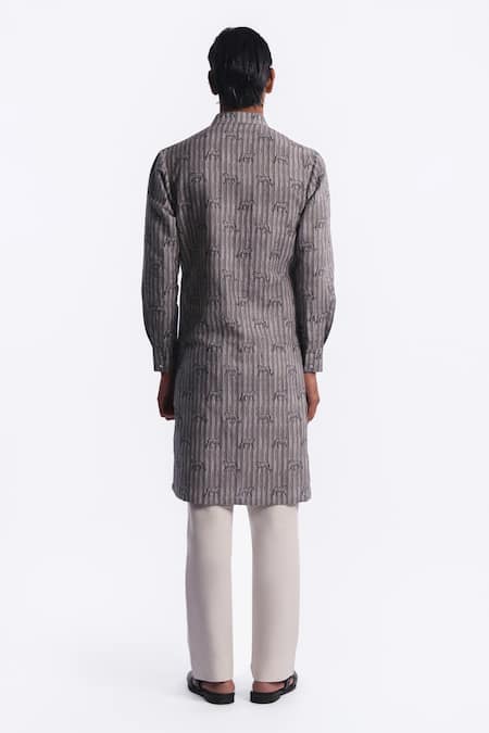 Balance by Rohit Bal Animal & Striped Print Chanderi Kurta 
