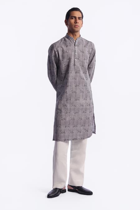 Balance by Rohit Bal Animal & Striped Print Chanderi Kurta 