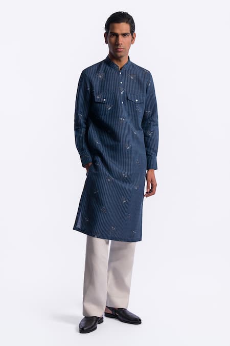 Balance by Rohit Bal Striped & Bird Print Chanderi Kurta 