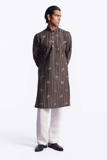 Buy_Balance by Rohit Bal_Grey Chanderi Printed Kurta _Online_at_Aza_Fashions