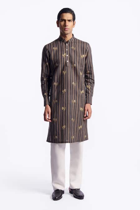 Shop_Balance by Rohit Bal_Grey Chanderi Printed Kurta _Online_at_Aza_Fashions