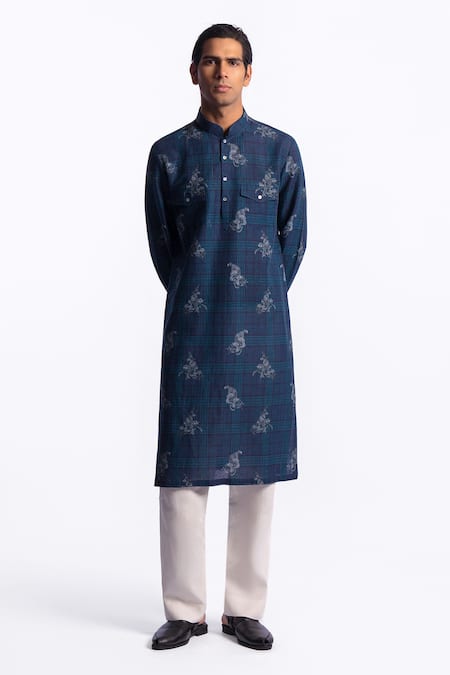 Balance by Rohit Bal_Blue Chanderi Printed Kurta _at_Aza_Fashions