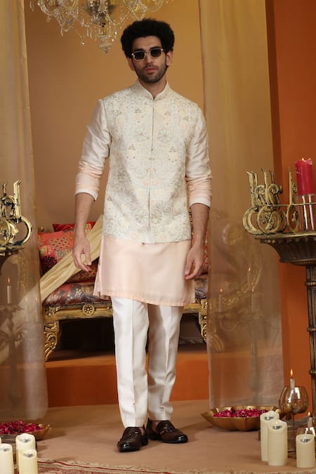 AUGUST by Swati Akash Jhunjhunwala Floral Embroidered Nehru Jacket Set 